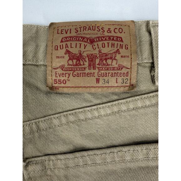 Levis 550 Jeans Mens 34x32 (32x30) Khaki Tan Relaxed Fit Made in USA 1997 - Picture 9 of 9